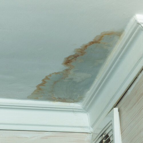 ceiling with water damage from a leak 